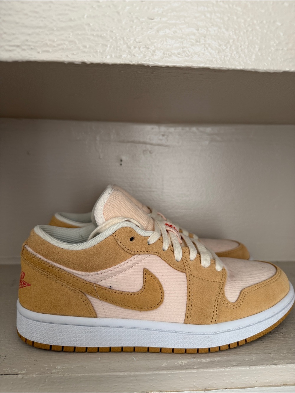 Nike Air Jordan Low in Beige, Cream & Red Accents